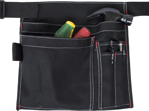 Vista 6 de Tool Pouch MDSTOP Delantal de un solo lado con 5 bolsillos y 1 bucle de martillo, se adapta a martillo, lápices, destornilladores, etc. (caqui)