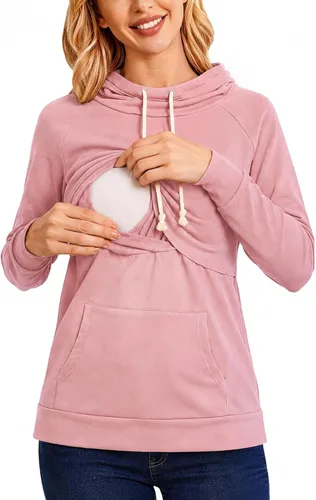 Vista 15 de Liu & Qu - Sudadera con capucha para lactancia de mujer, manga larga, con bolsillo, ropa casual 1.gris
