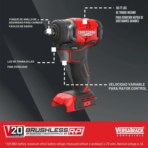 Vista 2 de CRAFTSMAN V20 RP - Llave de impacto inalámbrica, transmisión de 3/8 pulgadas, solo herramienta (CMCF911B)