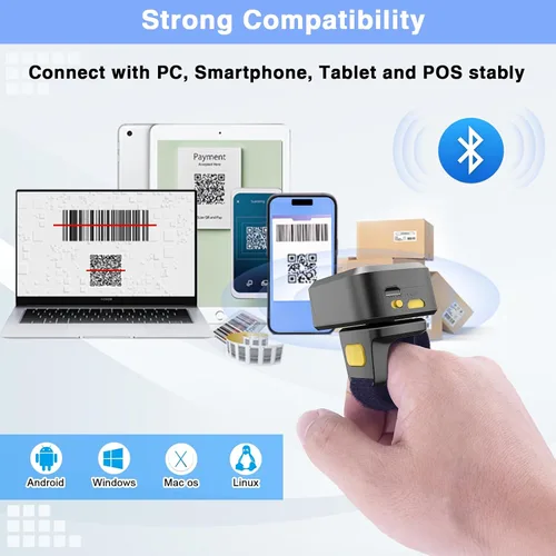 Vista 5 de Escáner de código de barras Bluetooth 2D, mini escáner de código de barras portátil inalámbrico 3 en 1 Bluetooth y USB con cable y 2.4G inalámbrico