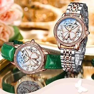 Vista 2 de Reginald Relojes para mujer, reloj de vestir casual a la moda, impermeable, con esfera de esqueleto de mariposa, reloj mecánico automático