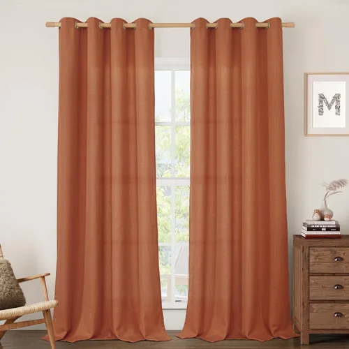 Vista 31 de LAMIT Cortinas de lino marrón caramelo para sala de estar, 84 pulgadas, de lino sintético, texturizado, filtrante de luz, paneles de privacidad