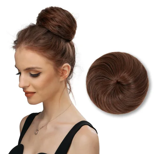 Vista 29 de SARLA Extensiones de moño de pelo falso para mujer, sintético, recogido, con cordón, moño de ballet, piezas de cabello color castaño medio Castaño