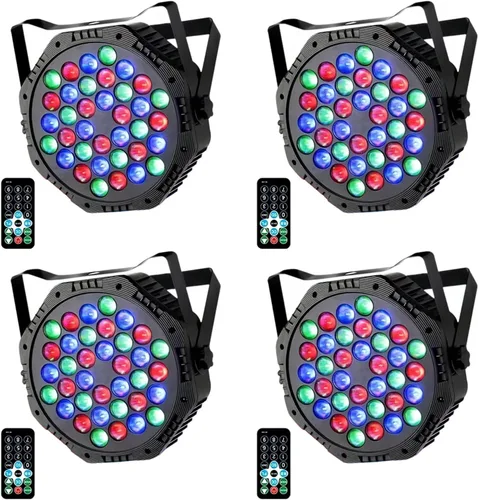 Vista 11 de 36 luces LED Par de luces DJ con cable RGB con control activado por sonido iluminación ascendente para bodas, fiestas, clubes, aparatos