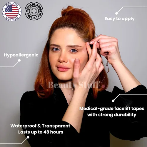 Vista 2 de Lift 'Em Up - Cintas de estiramiento facial, 20 cintas hipoalergénicas hechas en Estados Unidos para levantamiento de ojos, estiramiento facial