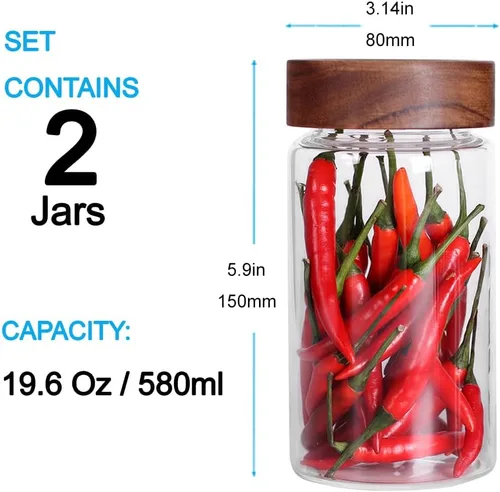 Vista 2 de SAIOOL Con tapa de rosca (2 unidades) tarros de cocina, 2 recipientes de almacenamiento de alimentos de 19.6 fl oz*2 botes de almacenamiento