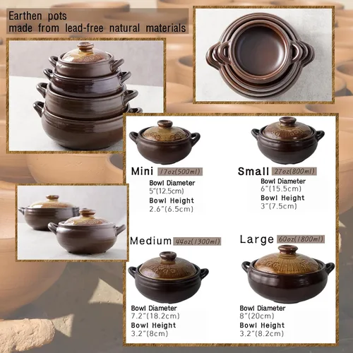 Vista 5 de Olla Coreana [Buncheong] Esmaltado en Loza Natural Ttukbaegi, Olla de Cerámica de Arcilla Natural, Olla de Loza Resistente al Calor, Tazón de Piedra