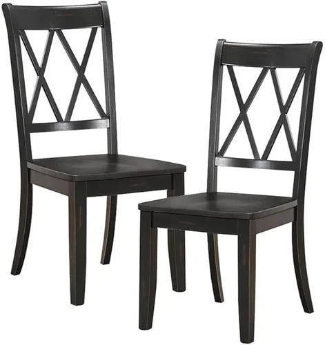 Vista 16 de Lexicon Silla de comedor de madera estilo granja, juego de 2, respaldo cruzado doble, sillas rústicas sin brazos, muebles de cocina y comedor, Negro