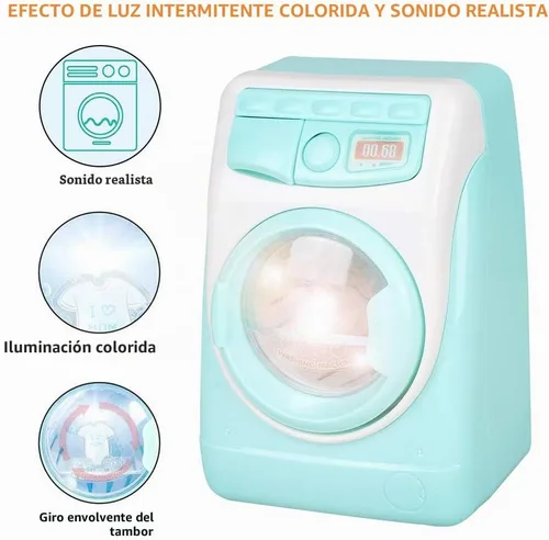 Vista 3 de Mini simulación casa de muñecas muebles cocina juguetes niños juegos casa juguete lavadora Azul