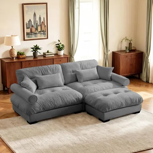 Vista 85 de Sofá biplaza de 93.7 pulgadas, sofá modular de 2 plazas, sofás seccionales grandes de color beige y blanco para sala de estar, juego de sofá
