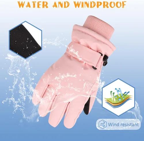 Vista 3 de JANGANNSA Guantes de esquí de invierno para niños y niñas, guantes de nieve para clima frío, guantes de esquí y snowboard impermeables con forro