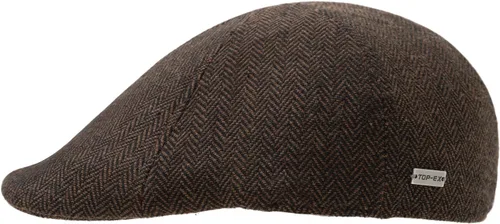 Vista 2 de TOP-EX Gorra plana de 55% lana de 6 paneles para cabezas más grandes Marrón (Brown Herringbone)