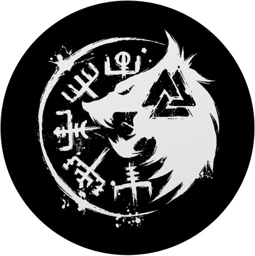 Vista 3 de Fenrir Wolf Fenris-Wolf – Viking Vegvisir Valknut PopSockets intercambiables PopGrip