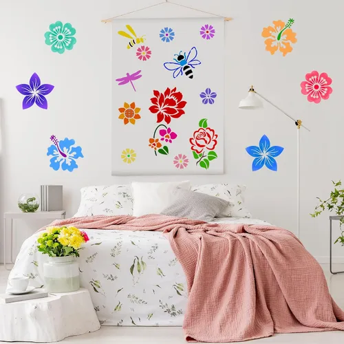 Vista 7 de Plantillas de 16 piezas para pintar girasol, mariposa, plantilla floral para primavera y verano, plantillas grandes reutilizables de pintura