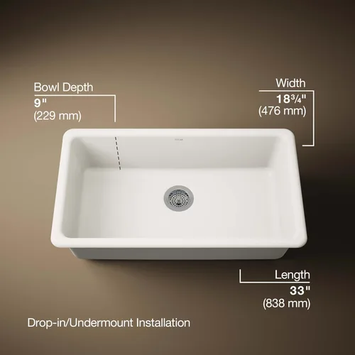 Vista 3 de KOHLER Iron/Tones K-5707-96 - Fregadero de cocina de 33 pulgadas en la parte superior/inferior, fregadero de cocina de un solo tazón, K-5707-96