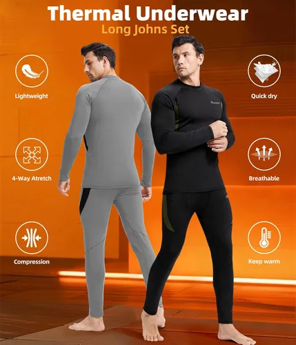Vista 3 de romision 2 Pack Thermal Underwear for Men Long Johns Fleece Lined Hunting Gear Bottom Top Set Base Layer Cold Weather XS-4XL