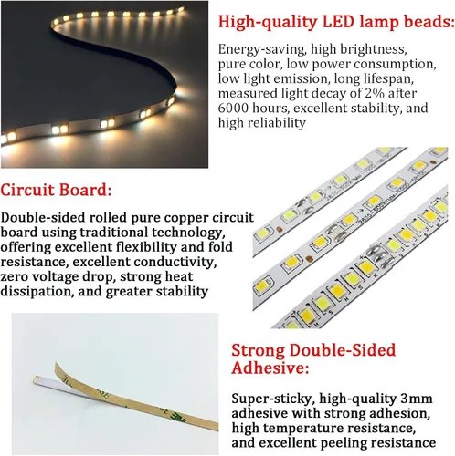 Vista 3 de LED Strip Light, 15-50FT Flexible Dimmable Tape Light, Warm White Cool White RGB Options, Energy Saving Adhesive Lighting for Mirror, Cabinet