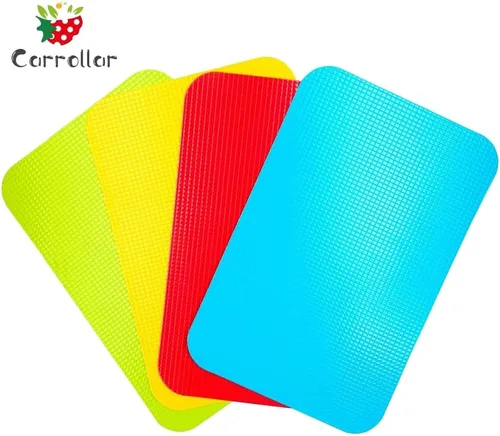 Vista 3 de Alfombrillas Pequeñas y Flexibles de Plástico para Tabla de Cortar, Alfombrillas para Tablas de Cortar con Iconos de Comida, Parte Trasera