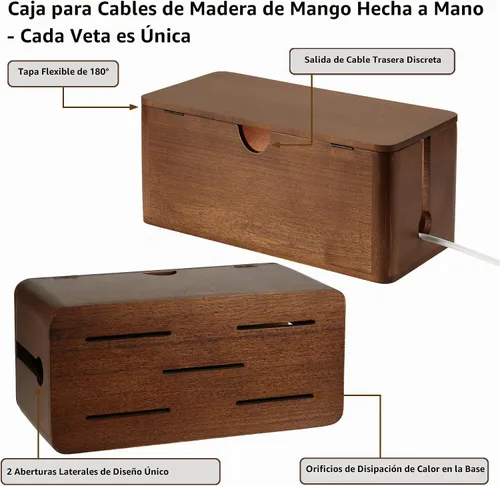 Vista 6 de ZhiYo Caja de gestión de cables de madera, caja organizadora de cables Marrón