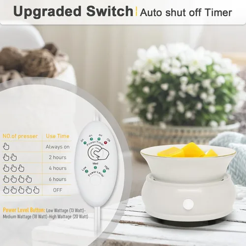 Vista 2 de Calentador de velas con temporizador – Calentador eléctrico de cerámica perfumada para derretir cera 4 en 1, quemador de velas 4 en 1, temporizador