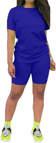 Vista 10 de KINIKO Conjunto deportivo de 2 piezas para mujer, casual, de moda, color sólido, camiseta de manga corta y pantalones Negro-a