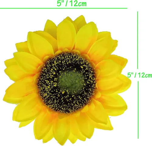 Vista 3 de Flores artificiales, 30 cabezas de girasol de seda de 5 pulgadas de ancho, girasol falso de aspecto real para pasteles, flores, centros de mesa