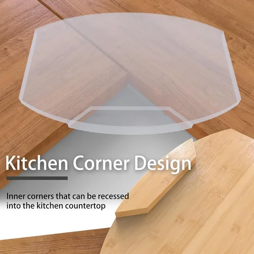 Vista 3 de Tabla de cortar para encimera de esquina, tabla de cortar de esquina para cocina, tabla de cortar de madera de bambú con ranura para jugo, se adapta