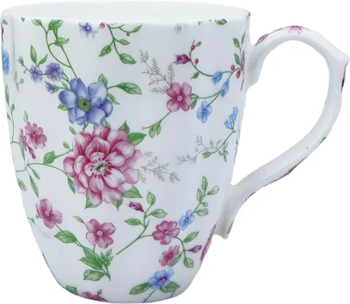 Vista 5 de Taza de café de porcelana de hueso de 14 onzas, taza de café con diseño floral, taza de té para mujeres, mamá, amiga (floral otoñal)
