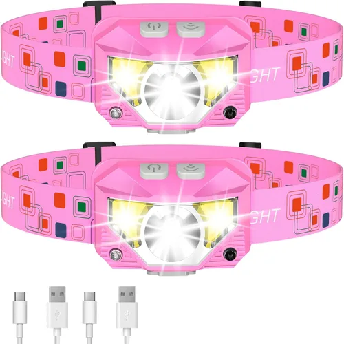 Vista 9 de LHKNL Linterna Frontal, Lúmenes LED Ultra Brillante Recargable con Luz Blanca y Roja, Paquete de 2 Lámparas de Cabeza Impermeables con Sensor
