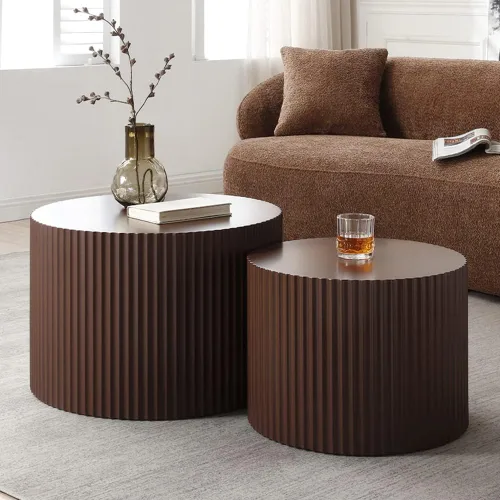 Vista 17 de WILLIAMSPACE Mesa de café lateral pequeña con forma de giro única, mesa de acento final moderna para sofá de sala de estar, estilo retro de granja