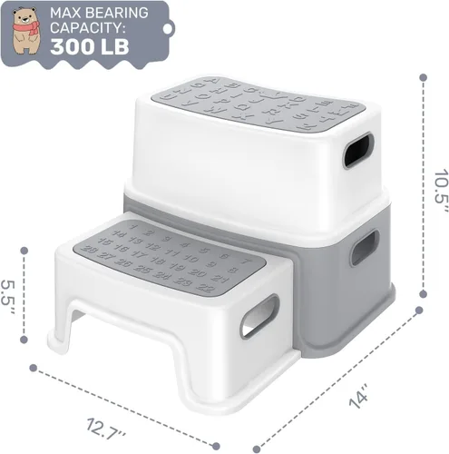 Vista 6 de GAOMON Taburetes de 2 escalones para niños, taburete antideslizante para lavabo de baño, taburete de dos pasos para niños pequeños, taburete