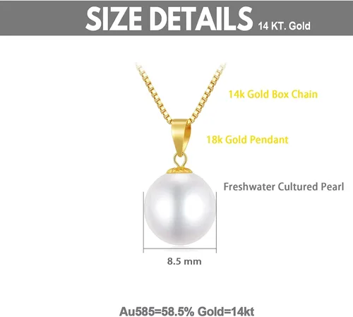 Vista 5 de 18k Gold Pearl Pendant with 14k Gold Box Chain Necklaces for Women Jewelry Gifts for MotherWife Christmas Present for Her 18 Inch 9 mm Freshwater
