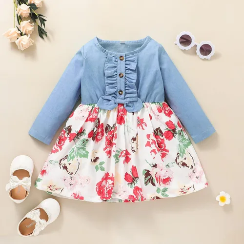 Vista 2 de VINUOKER Toddler Fall Winter Long Sleeve Cotton Dress Toddler Girl Clothes Little Girls Floral Dress Tunic Dress 2-7Years