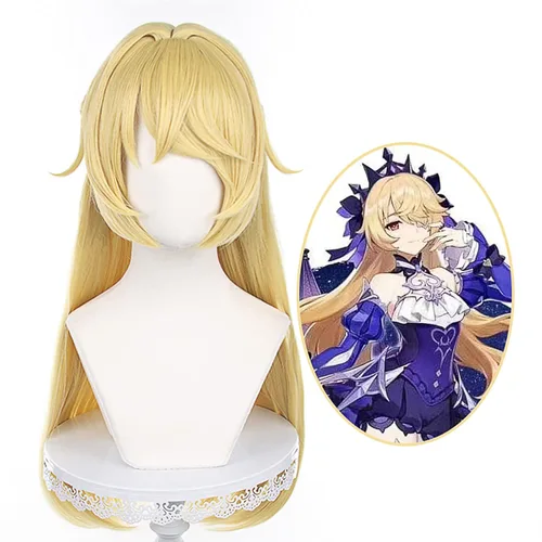 Vista 4 de Peluca de anime para cosplay Genshin Impact Sumi Fischl peluca de cabello dorado amarillo peluca de seda de alta temperatura para niñas y niños