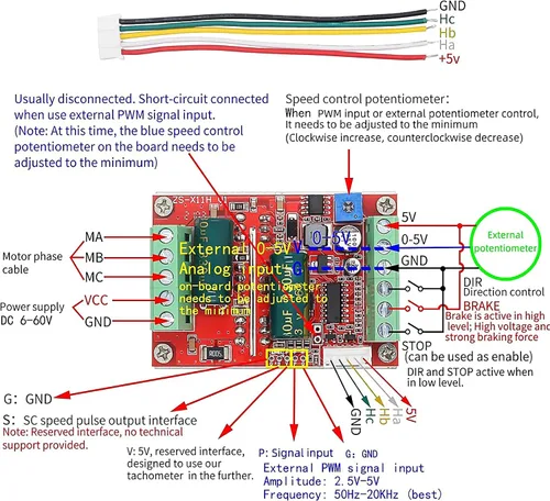 Vista 2 de RioRand 350W 6-60V PWM DC Controlador de Velocidad de Motor Eléctrico sin Escobillas con Hall