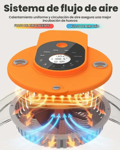 Vista 5 de Incubadora de 15 huevos con recarga lateral de agua, control automático de humedad, girador automático de huevos, temperatura ajustable, vela