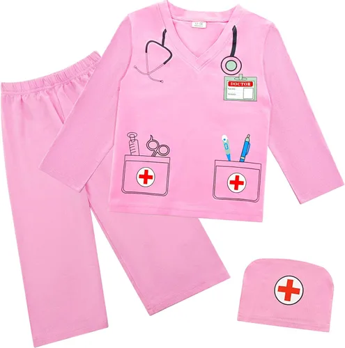 Vista 10 de Toddler Boys Girls Halloween Costume, Cosplay Clothes for Kids, Child Doctor Pirate Role Play T-Shirt Pant Set