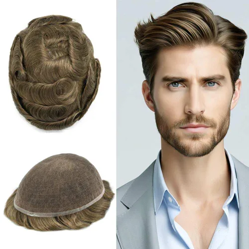 Vista 76 de Peluca de cabello humano con encaje completo, línea capilar real, para hombre, peluca de cabello con nudo blanqueado, pieza de pelo para hombres