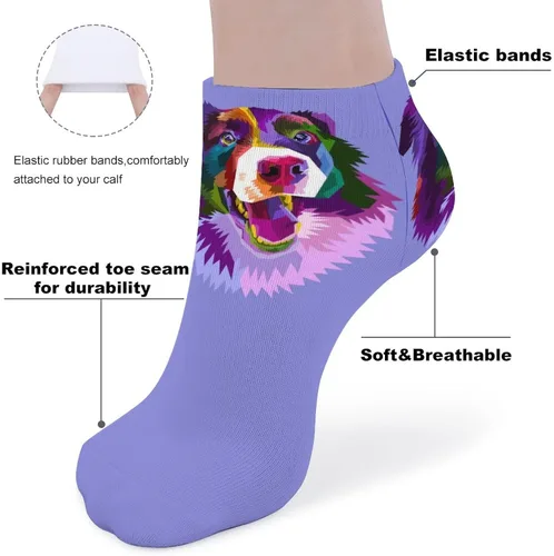 Vista 4 de Colorful Border Collie Dog Short Sock Casual Low Cut Socks Crew Socks Running Socks For Women Men