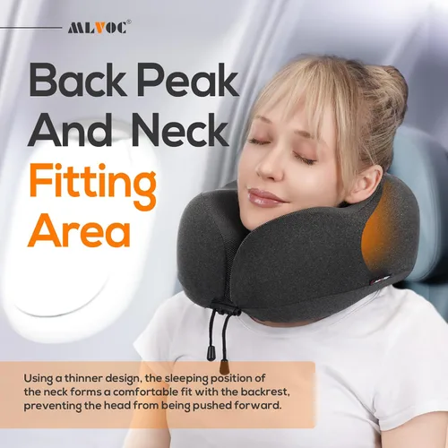 Vista 4 de MLVOC Almohada de viaje 100% espuma viscoelástica pura para el cuello, cubierta cómoda y transpirable, lavable a máquina, kit de viaje para avión
