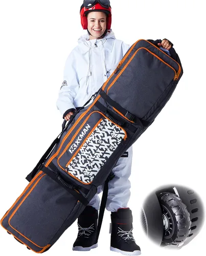 Vista 10 de XCMAN Bolsa de snowboard con ruedas, longitud ajustable, extra larga/ancha/profunda, impermeable, con varillas de protección 140L