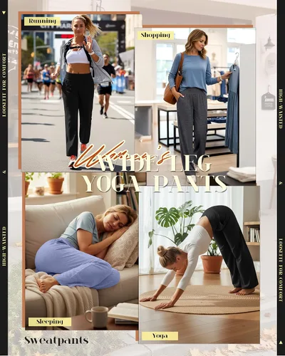 Vista 3 de Neer - Conjunto de 3 pantalones de yoga de pierna ancha para mujer - Pantalones deportivos cómodos, holgados, de cintura alta y casuales