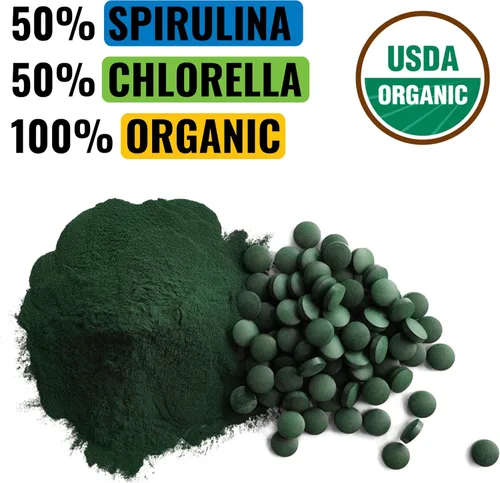 Vista 3 de On Target Living Espirulina Chlorella orgánica Supergreens USDA Organic 1000 tabletas - 250 g (8.8 oz) Vegano Apoyo inmunológico