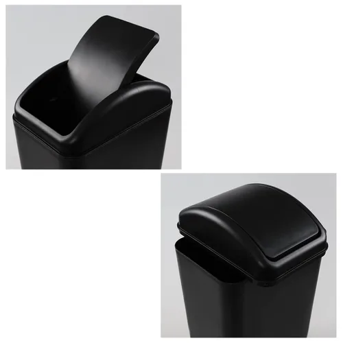 Vista 4 de Cand - Cubo de basura pequeño de plástico de 14 L/3.2 galones, con tapa abatible delgada Negro