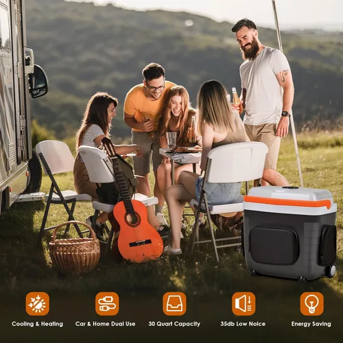 Vista 7 de Kikihuose Refrigerador de Coche de 12V 32 Qt (30L) Enfriador/Calentador Eléctrico con Bolsillos, Divisor de Paquete de Hielo, Tapa Extraíble