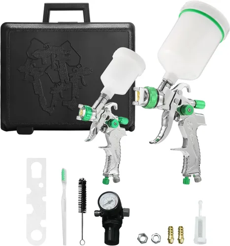Vista 2 de Juego de pistola pulverizadora de aire HVLP con alimentación por gravedad, 2 piezas Pistola pulverizadora de pintura con boquilla de 0,8 mm 150 ml