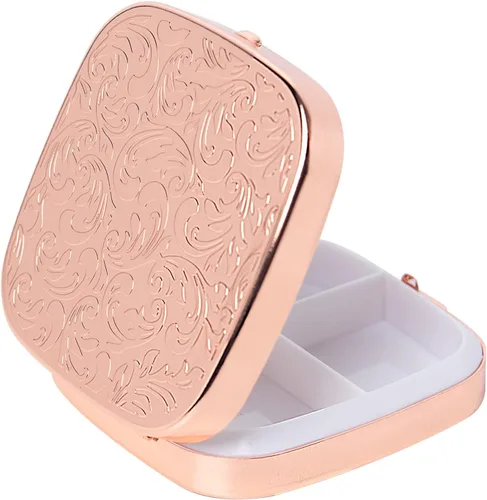 Vista 3 de Simple Metal Portátil Mini Caja de Medicina Caja de Almacenamiento (3 Compartimentos Rosa)