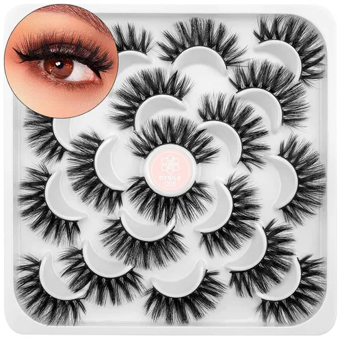 Vista 15 de DYSILK - 10 pares de pestañas de visón 6D, pestañas postizas dramáticas de volumen grueso pestañas postizas naturales suaves extensión maquillaje