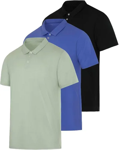 Vista 16 de Real Essentials 3 Pack: Polo de manga corta de jersey de algodón transpirable de secado rápido para hombre casual
