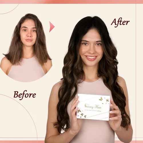 Vista 6 de Sunny - Extensiones de cabello humano real con cinta adhesiva, extensiones de cabello humano real, color marrón balayage, extensiones de cabello